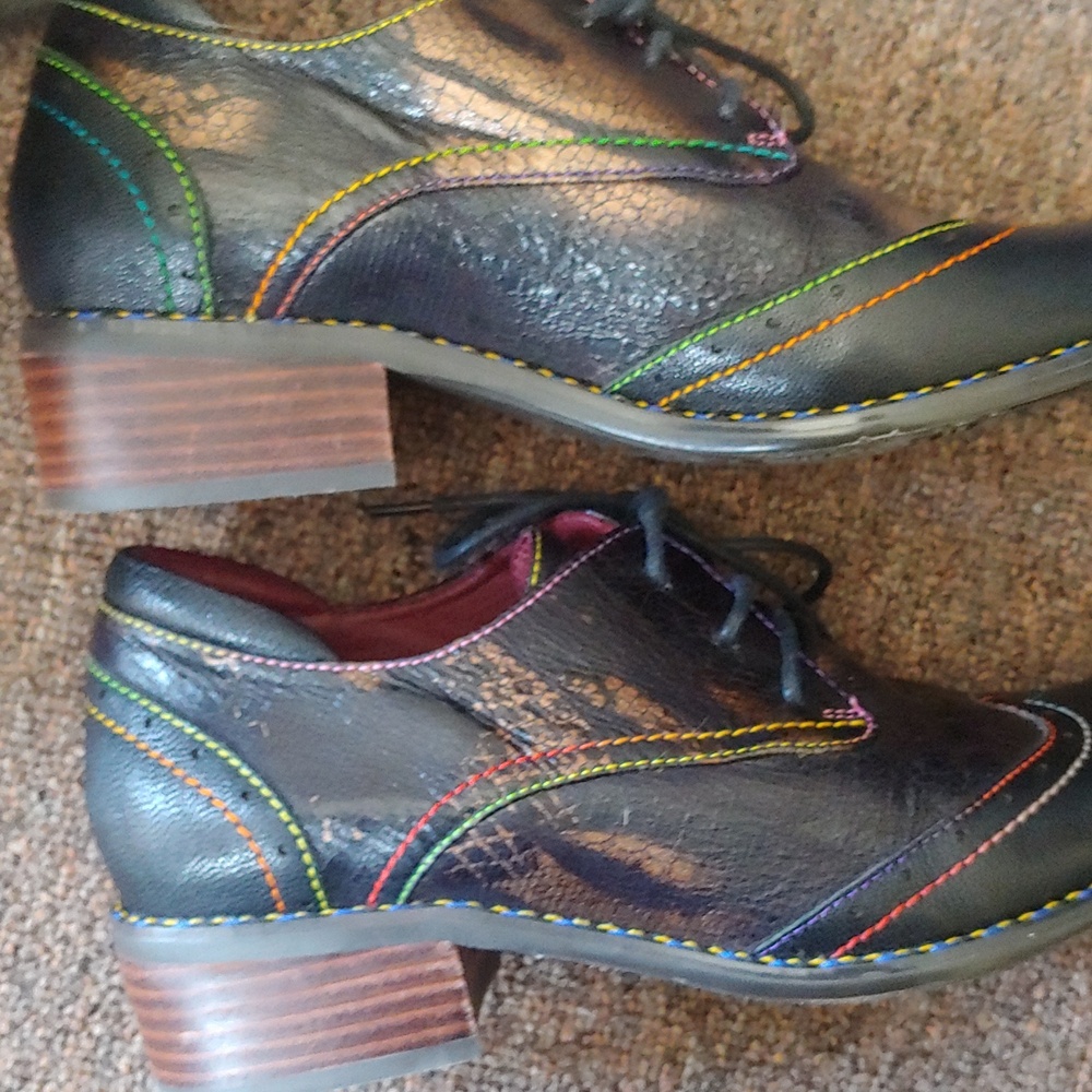 L’Artiste Leather Oxford Shoes |‎ EU 39 | Multicolor Stitching - Picture 7 of 7